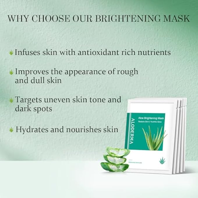 Aloderma BRIGHTENING FACIAL MASKS WITH 88% ORGANIC ALOE VERA - 5 PACK FACIAL MASKS FOR WOMEN & MEN WITH NIACINAMIDE & LICORICE FOR RADIANT SKIN - EVENS SKIN TONE & REVITALIZES DRY, DULL, TIRED SKIN - Image 4